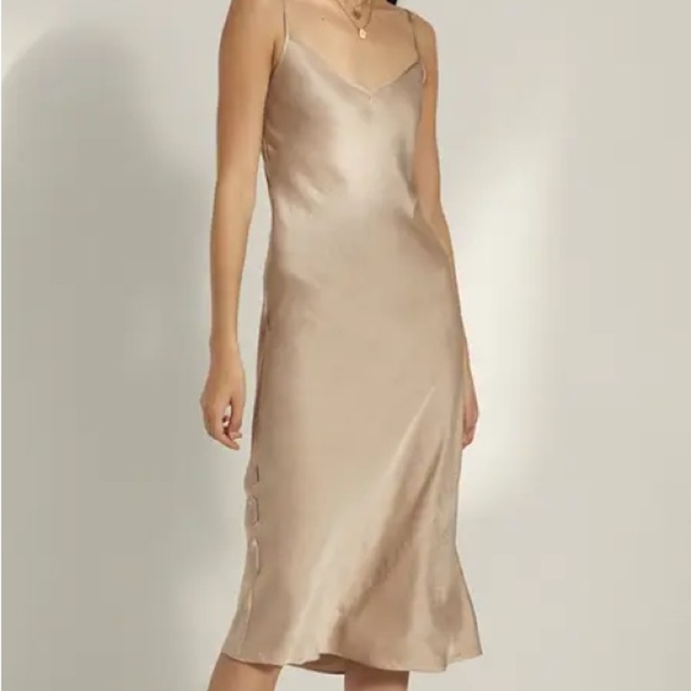 Slip Midi Dress in Champagne Satin